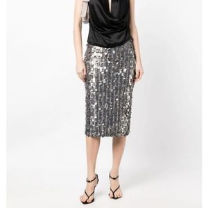 S.H.A.G M SILVER SEQUIN CROCHETED GLAMEROUS MAXI SKIRT